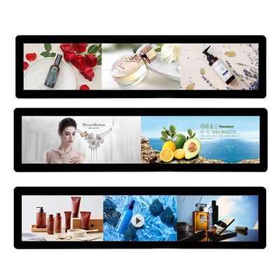 Ultra Wide Supermarket Shelf Edge HD Advertising Player Membentang Layar LCD Bar